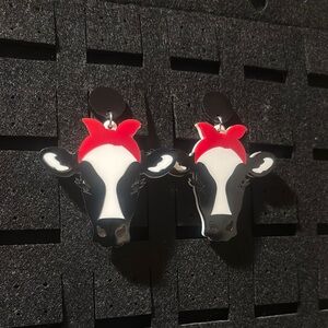 Cow Print Kids Earrings with Red Accents